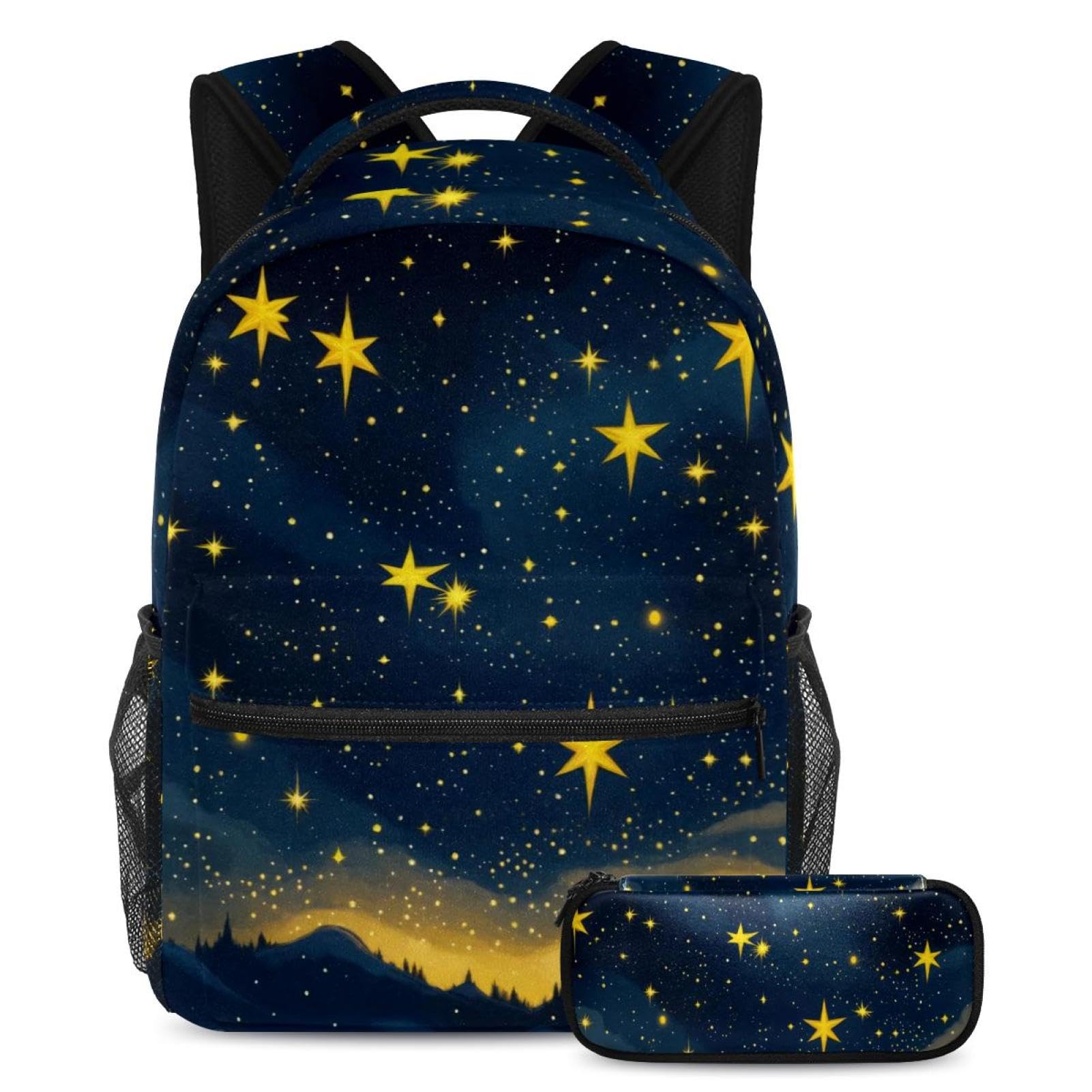 Sac à dos ciel étoilé jaune de 40cm avec trousse pour ados - 7