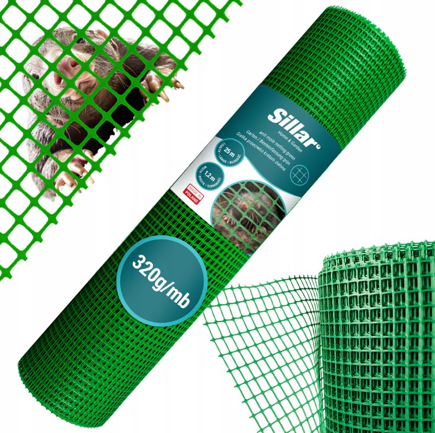 Sillar Recinzione a maglie metalliche Verde 1,2mx25m 320g/mb | Materie prime riciclate al 100% | Dimensioni maglia 16 × 16 mm | Rete per voliere in plastica, rete per uccelli