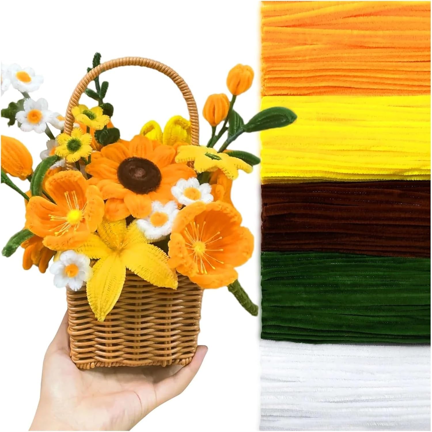Glitter Pipe Cleaners 500PCS Pipe Cleaners Craft Supplies, Sunflower Cleaner Kit, Bulk DIY Chenille Stem Bouquets