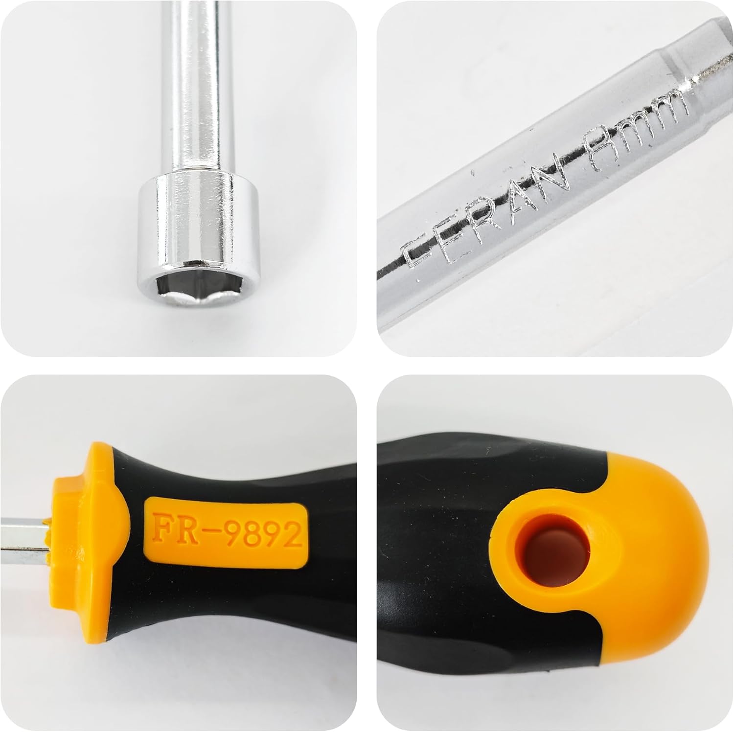 2Pcs 8mm Socket Wrench Screwdrivers, High-Carbon Steel Hex Nut Drivers with Rubber Cushion Grip for DIY Hand-Making and Repairs