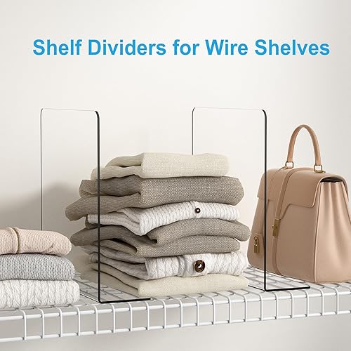 Miniatura 9 de OKPOW Organizador de armario con separadores de estantes, 12 pulgadas de alto x 11.8 pulgadas de profundidad, acrílico transparente, resistente,