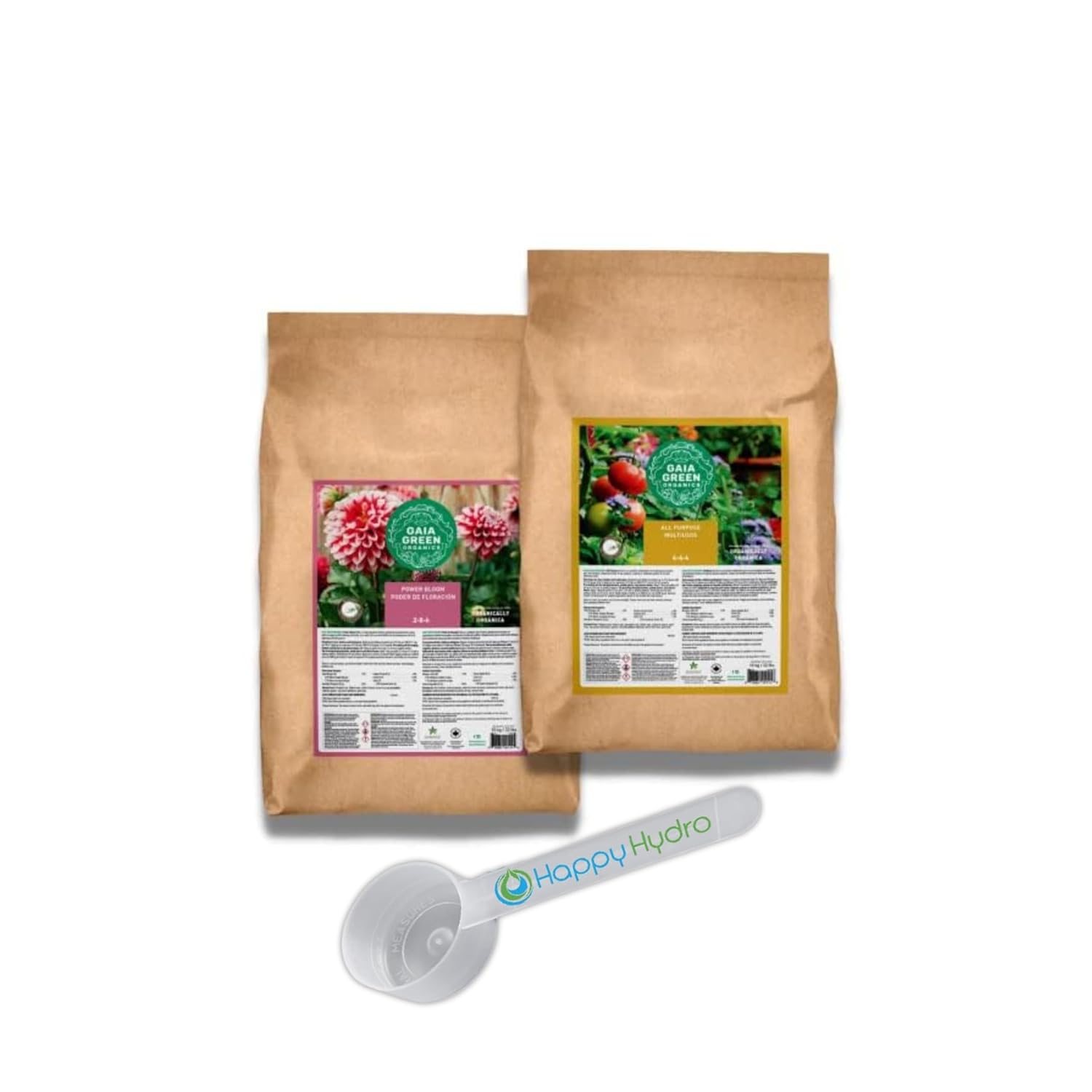 Gaia Green All Purpose & Power Bloom 20kg, Organic Dry Amendment Bundle with 1 TBSP Happy Hydro Scoop for Easy Measuring