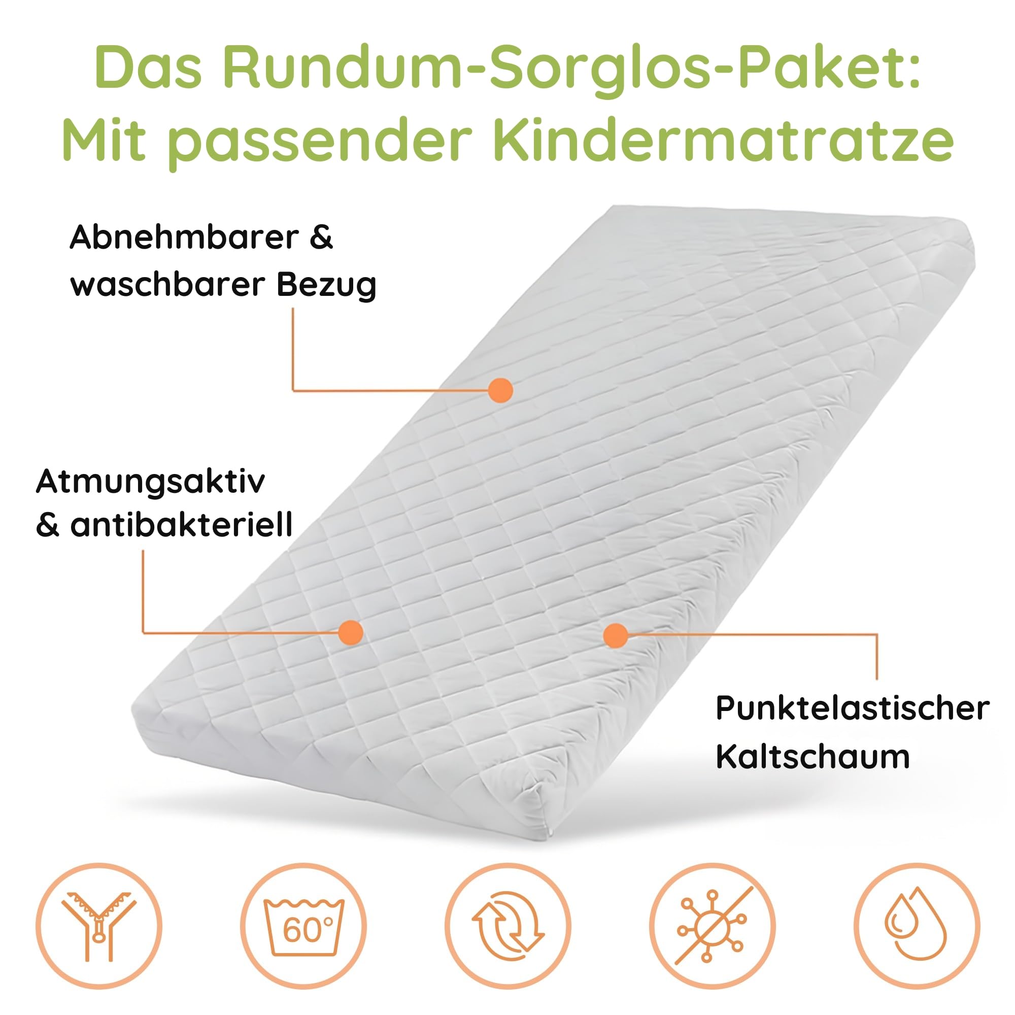 Kids Collective Hochbett Kinder Etagenbett Kinderbett Massiv Kiefernholz umbaubar zu 2 Betten inkl. 2 Matratzen | Größen: 80x180 90x190 90x200 cm | 90x200 cm von 4. bis 18. Lebensjahr Weiß