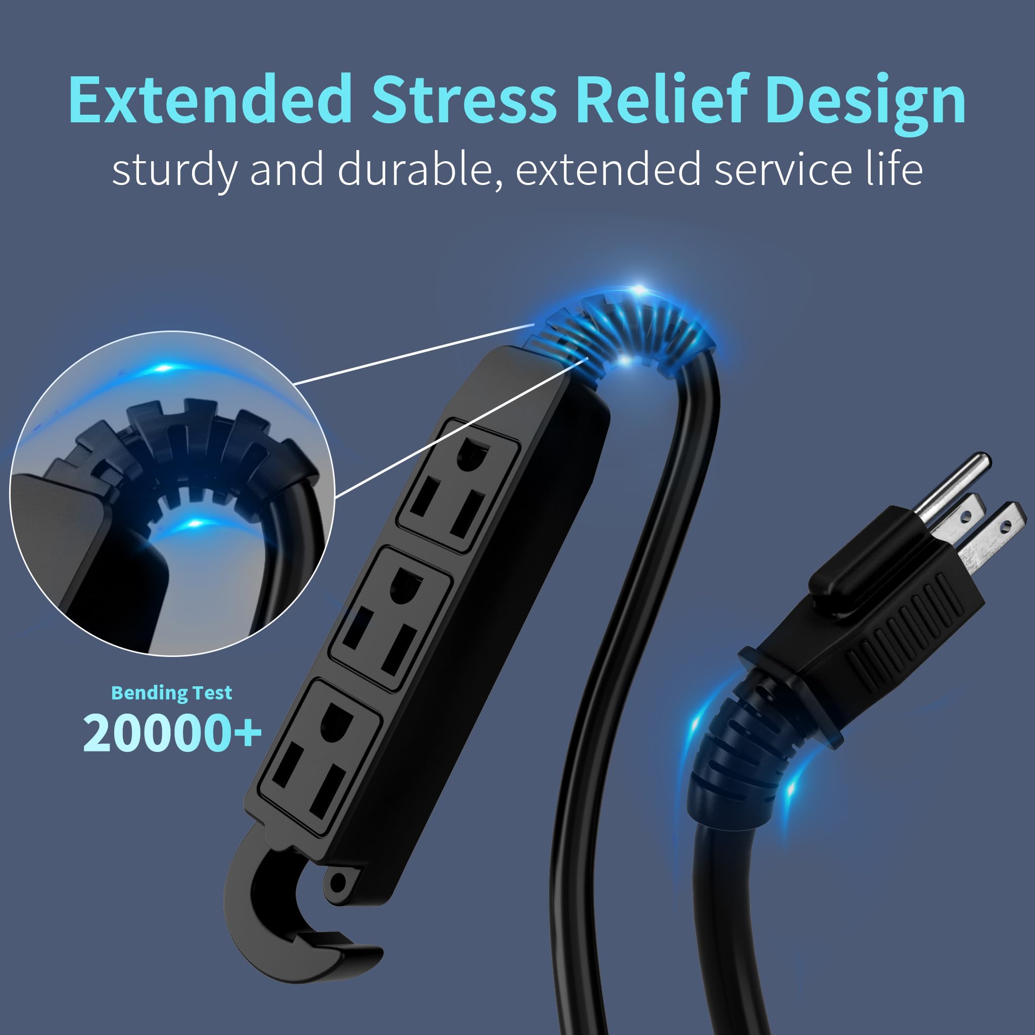 Energeaster 15ft 3 Outlet Extension Cord - Outdoor/Indoor -3