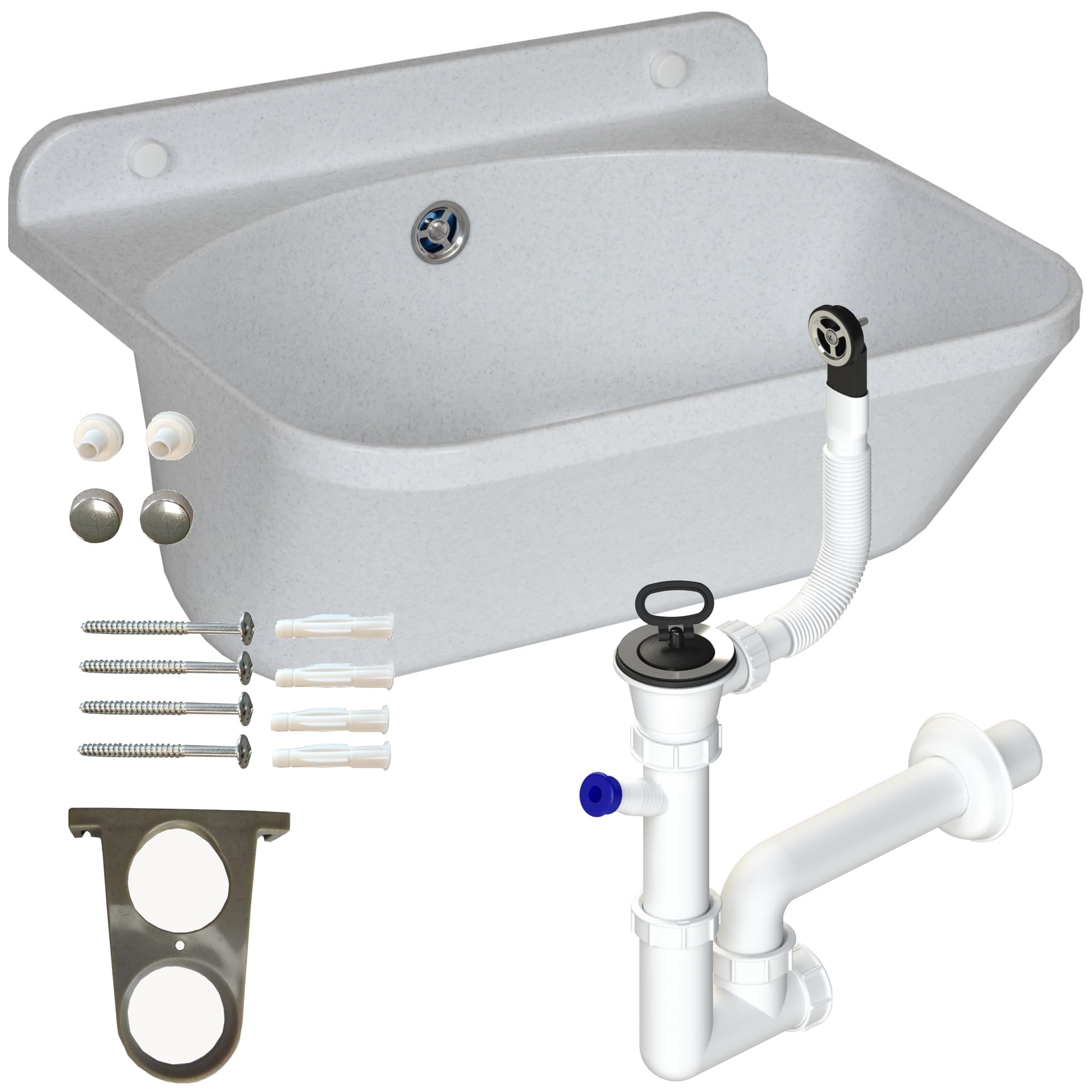 Lavabo con sifón fregadero de plástico blanco granito color, 45 cm de longitud colgante instalación de agua cocina baño lavabo resistente