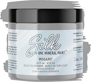 Dixie Belle Silk All-in-One Mineral Paint - Wharf (16oz) - Neutral Gray Water Based Built-In Primer + Topcoat for Wood + Metal - Durable Furniture Paint - Low Reflective Finish