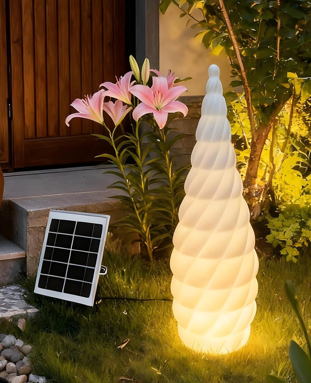 Solar Outdoor Floor Lamp, 31.5" High Solar Lights Outdoor Waterproof with Water Drop Spiral Textured Lampshade and 16 Color Changing, Modern Outdoor Lamps for Patio Garden Balcony Deck