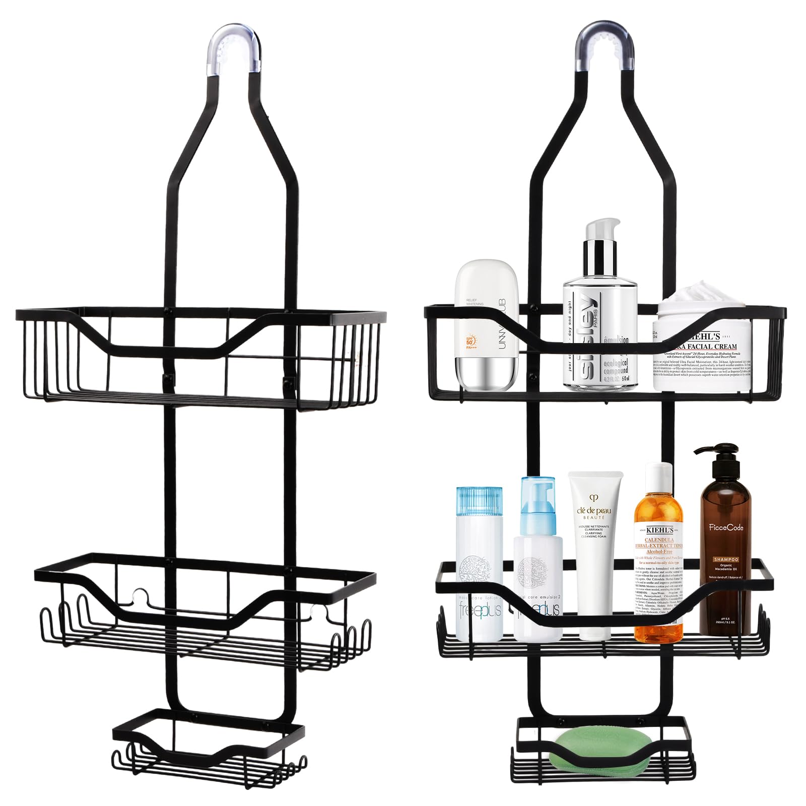 Panier à suspendre sur la tête de douche avec 3 couches en acier et porte-savon intégré