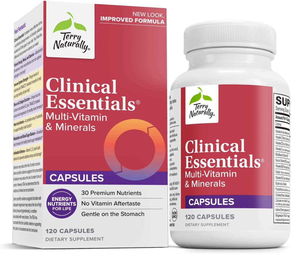 Terry Naturally Clinical Essentials - Supplement to Aid Bone, Cardiovascular & Immune Health - Supplement with Chelated Minerals - Supplement with B-Vitamins & Vitamin C - 120 Capsules