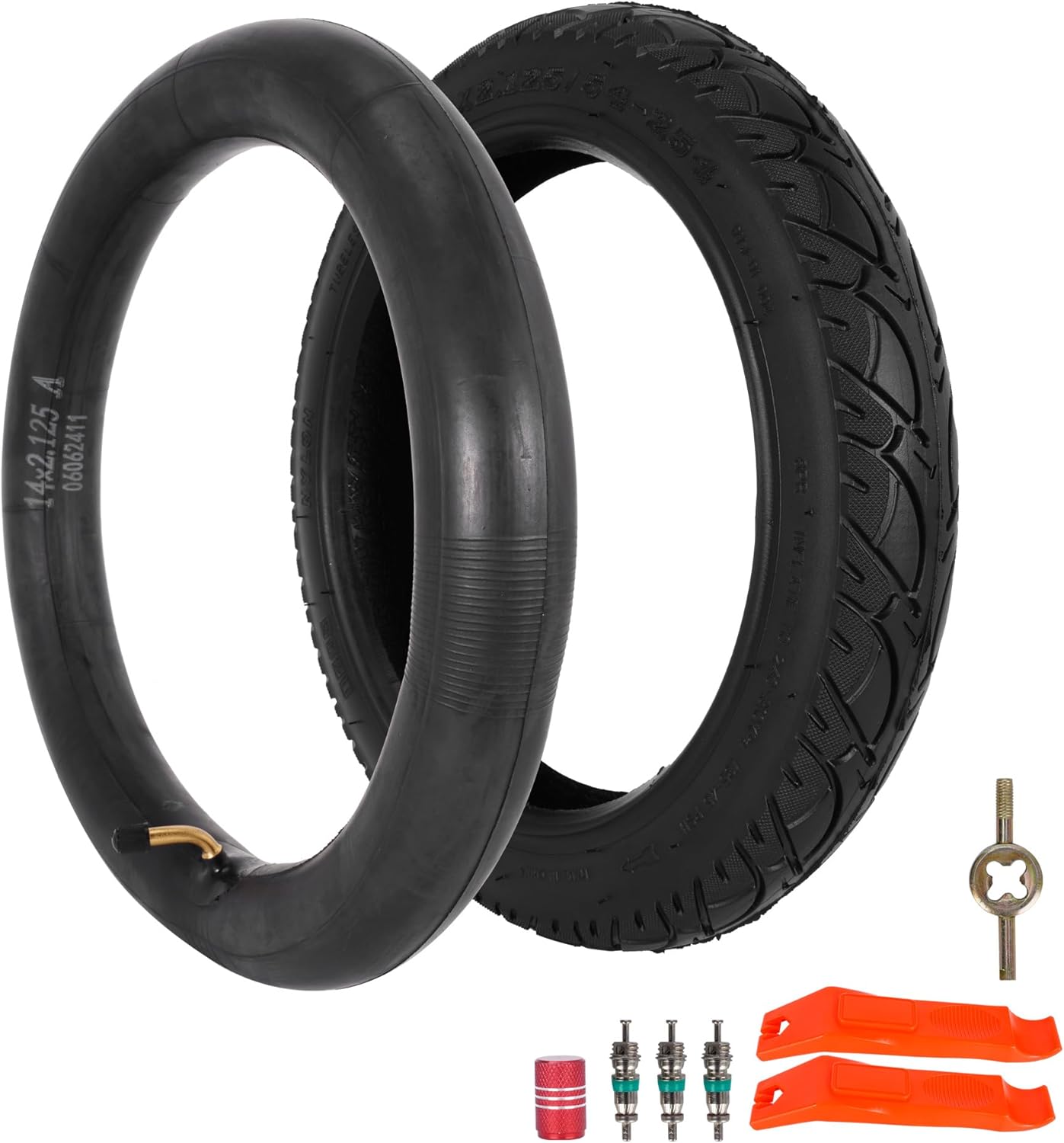 14x2.125 54-254 E-Bike Tire and Tube Set, 14 Inch Electric Scooter Tire Tube with Angled Valve Stem Replacement Electric Scooters,Bikes and Kids Bikes - 1 Pack