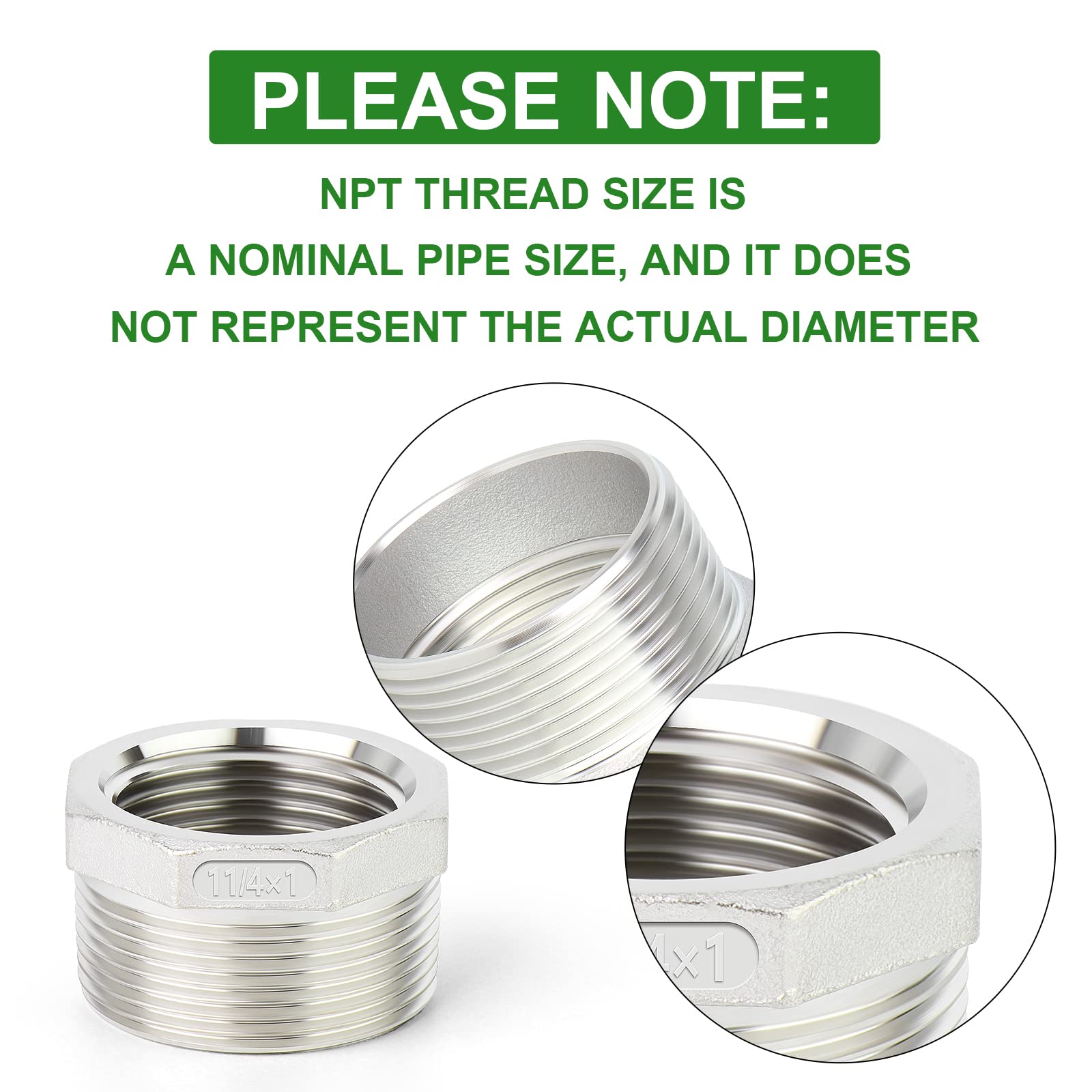 PCS 304 Stainless Steel Reducer Hex Bushing, 1-1/4 - View #5