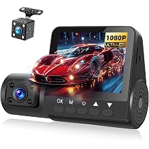 Dash Cam1080P 3 Channel Dash Camera Mini Car Recorder 2.45 Inch Screen Front Rear and Inside with Loop Recording Wide Angle IP66 Waterproof
