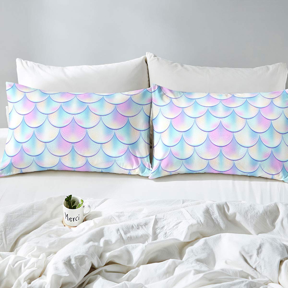 Juego de Funda de edredón con Escamas de pez de Sirena Coloridas Escalas de pez,Juego de Ropa de Cama,Funda de edredón 3D,Funda de edredón Morada Vibrante,Super King