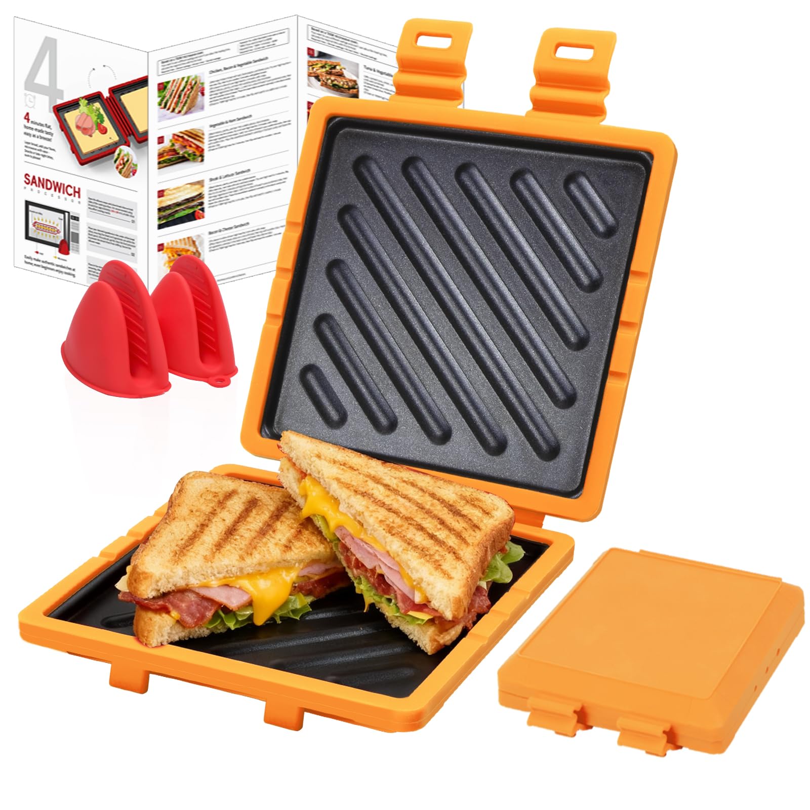 Microwave Toastie Sandwich Maker,Microwave Toastie Maker with Removable Non-Stick Plates,Quick Cooking and Easy Cleaning,Breakfast Sandwich Maker Perfect for Sandwiches,Paninis,and Fried Eggs (Orange)