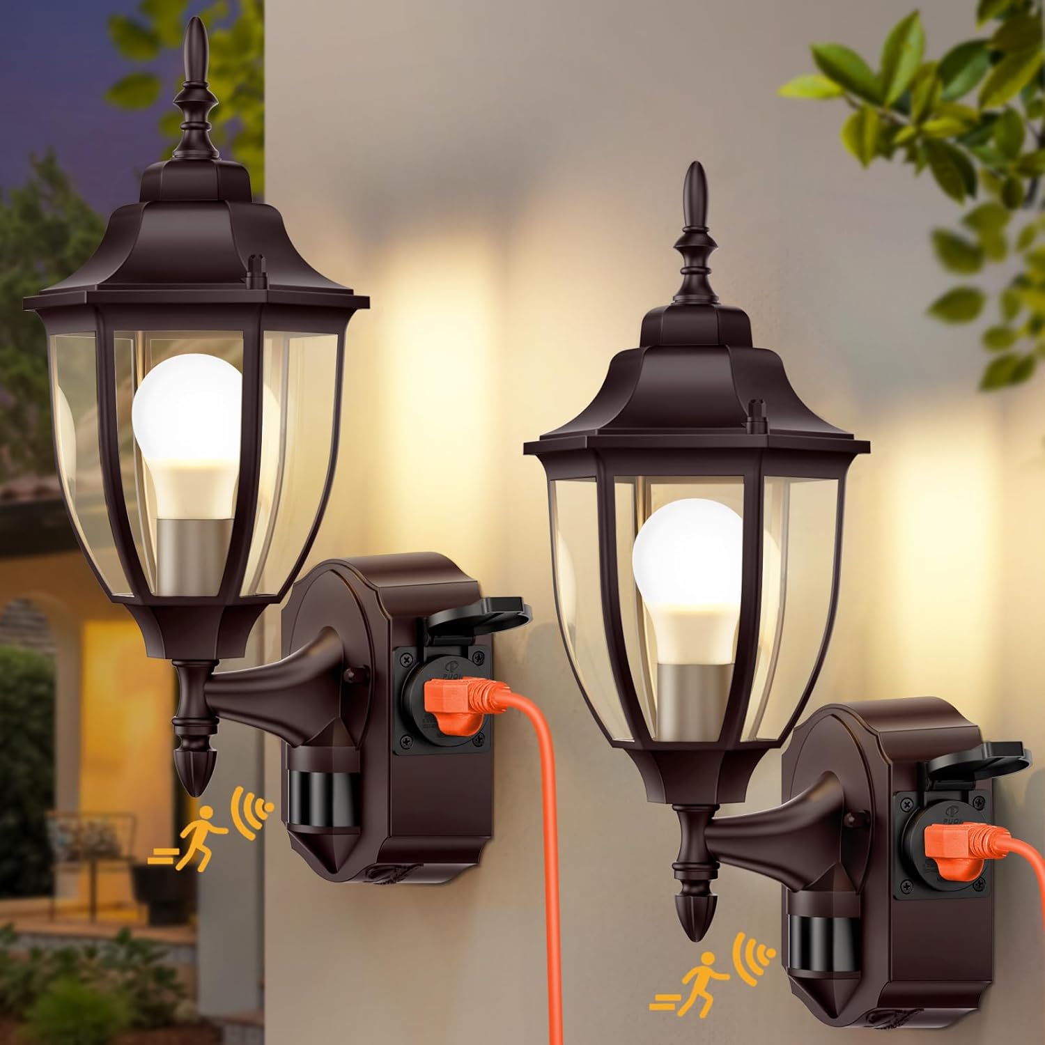 2 Pack Porch Lights with Outlet, Motion Sensor Outdoor Lights, Updated Dusk to Dawn Exterior Lighting Fixtures, Waterproof Anti-Rust Aluminum Outside Lights for House Entryway Garage, Bronze Bronze 2 Pack