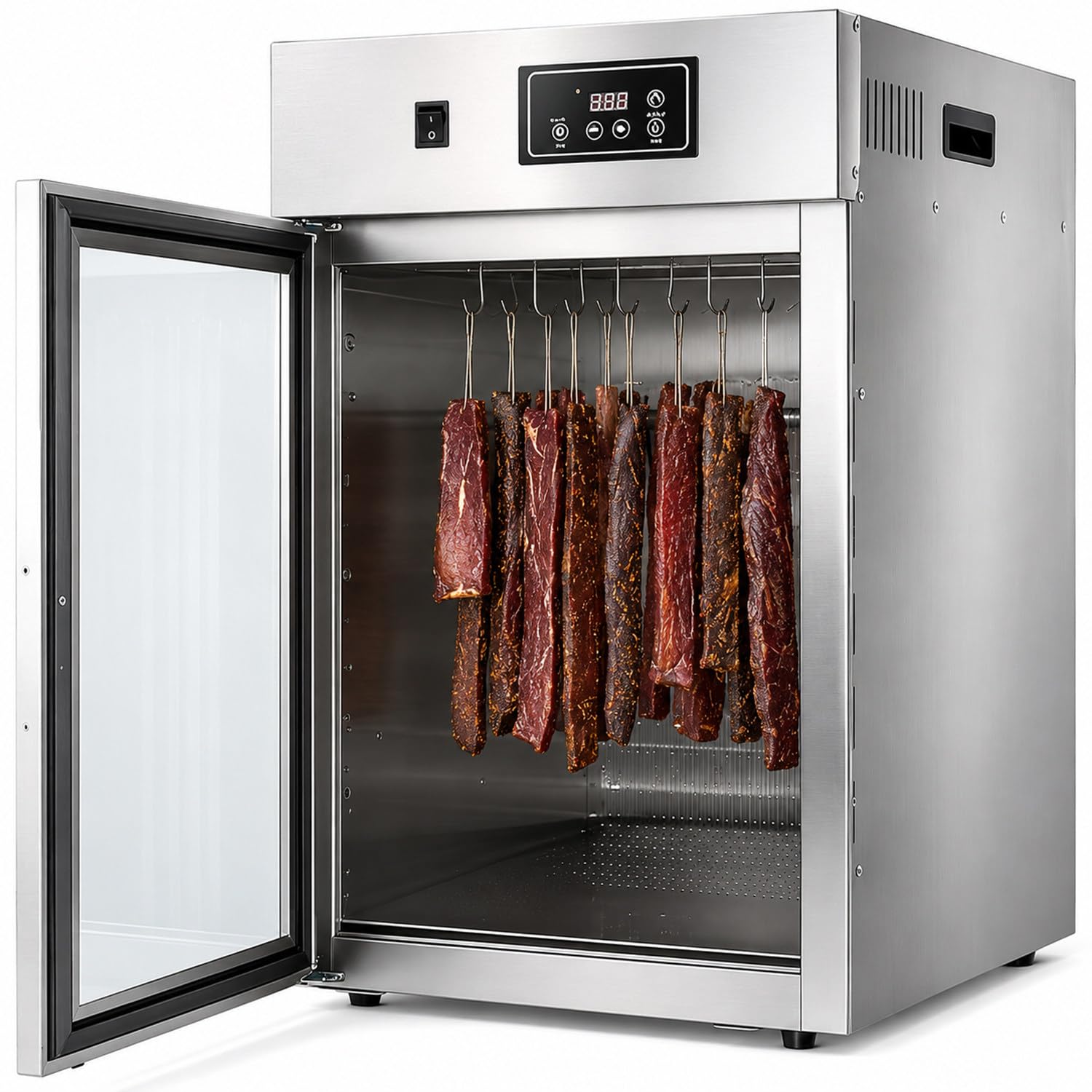 Food Dryer, 360 ° Rotation Rotary Meat Dryer, Sausage Drying Chamber, With LED Control Panel and 24-Hour Timer, 0-90°C Adjustment, 7.5kg Capacity, Stainless Steel, For Jerky, Bacon, Sausages