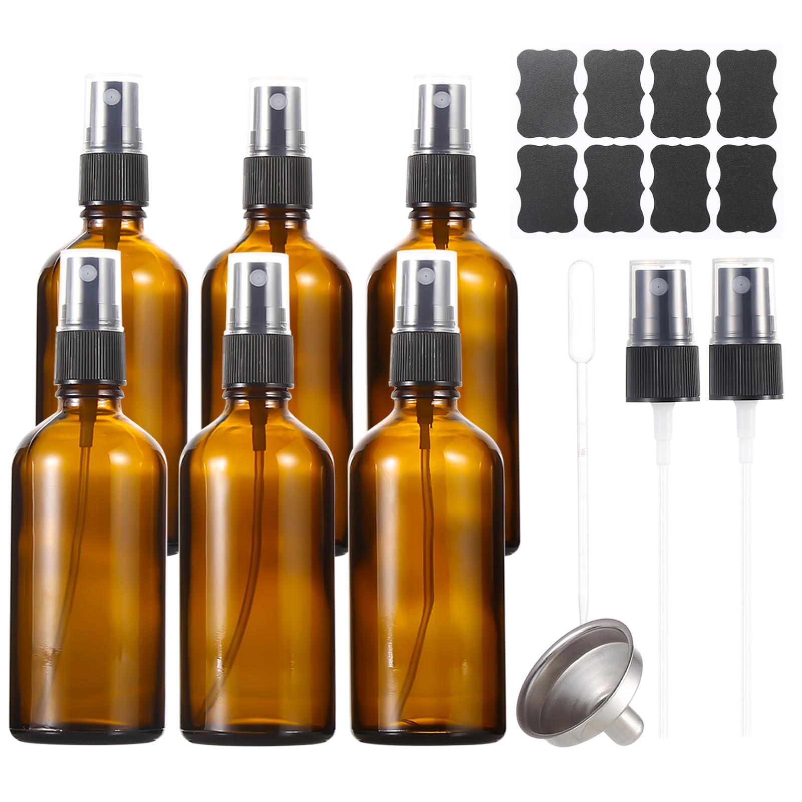 ALIFEIA 100ml Amber Glass Spray Bottles,Empty Fine Mist Refillable Travel Spray Bottle for Cleaning,Perfume,Aromatherapy,Cosmetic Sprays,Hair,Essential Oils with Fine Mist Dispenser（6 Pack）