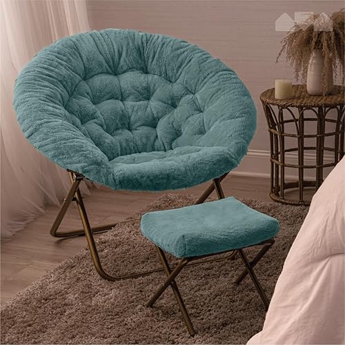 Miniatura 124 de Milliard - Silla acogedora con diseño de platillo, de pelo sintético, para dormitorio, tamaño extragrande (color blanco) Beige,Negro -,Negro +