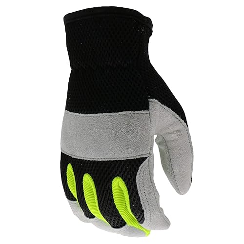 Miniatura 3 de BOSS Guantes de trabajo de piel de vaca dividida para hombre, de alta visibilidad, acolchado de nudillos, resistente a desgarros, parte trasera de
