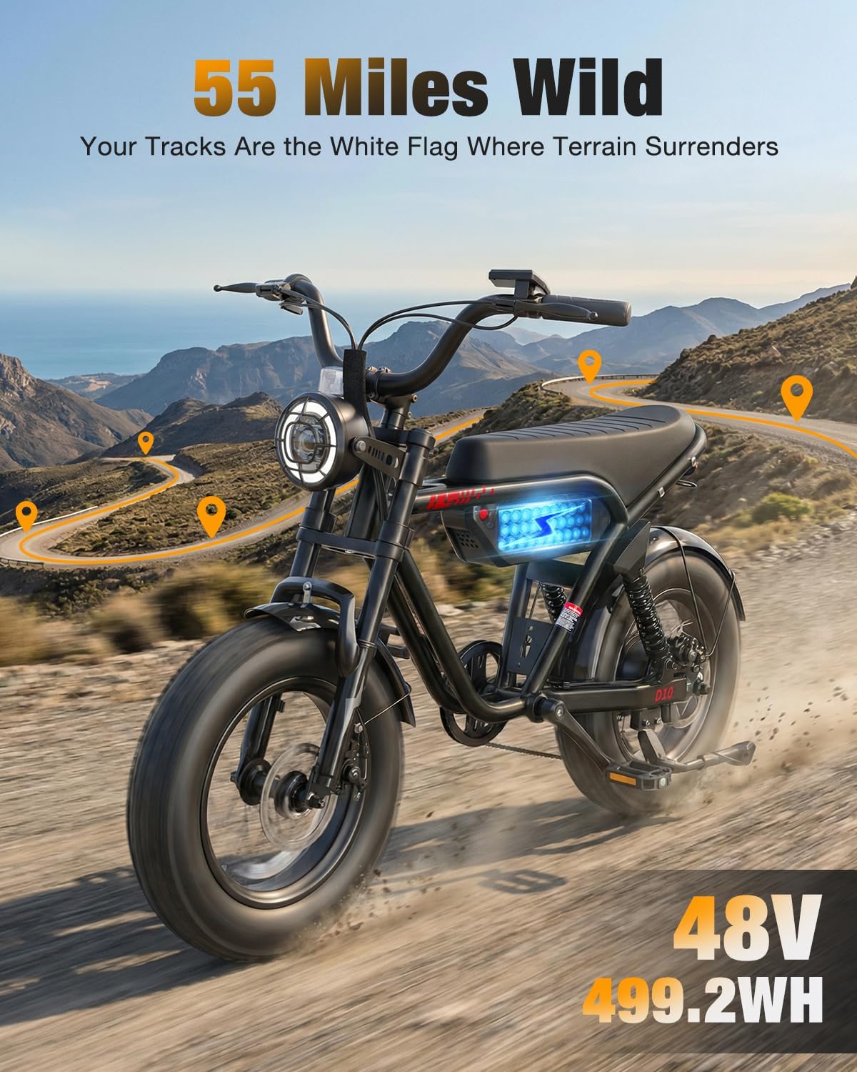 16" Electric Bike for Teens Adults,Peak 1200W/1500W,48V 10.4Ah/15.6Ah Battery Fat Tire All-Terrain Electric Motorcycle, Hydraulic Brakes,Full Suspension, Ebike on Mountains,Snow