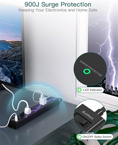 Vista 20 de Regleta protectora de sobretensiones – Cable de extensión con 6 salidas de CA Addtam 4 USB (2 puertos USB-C), 1875 W/15 A, enchufe plano