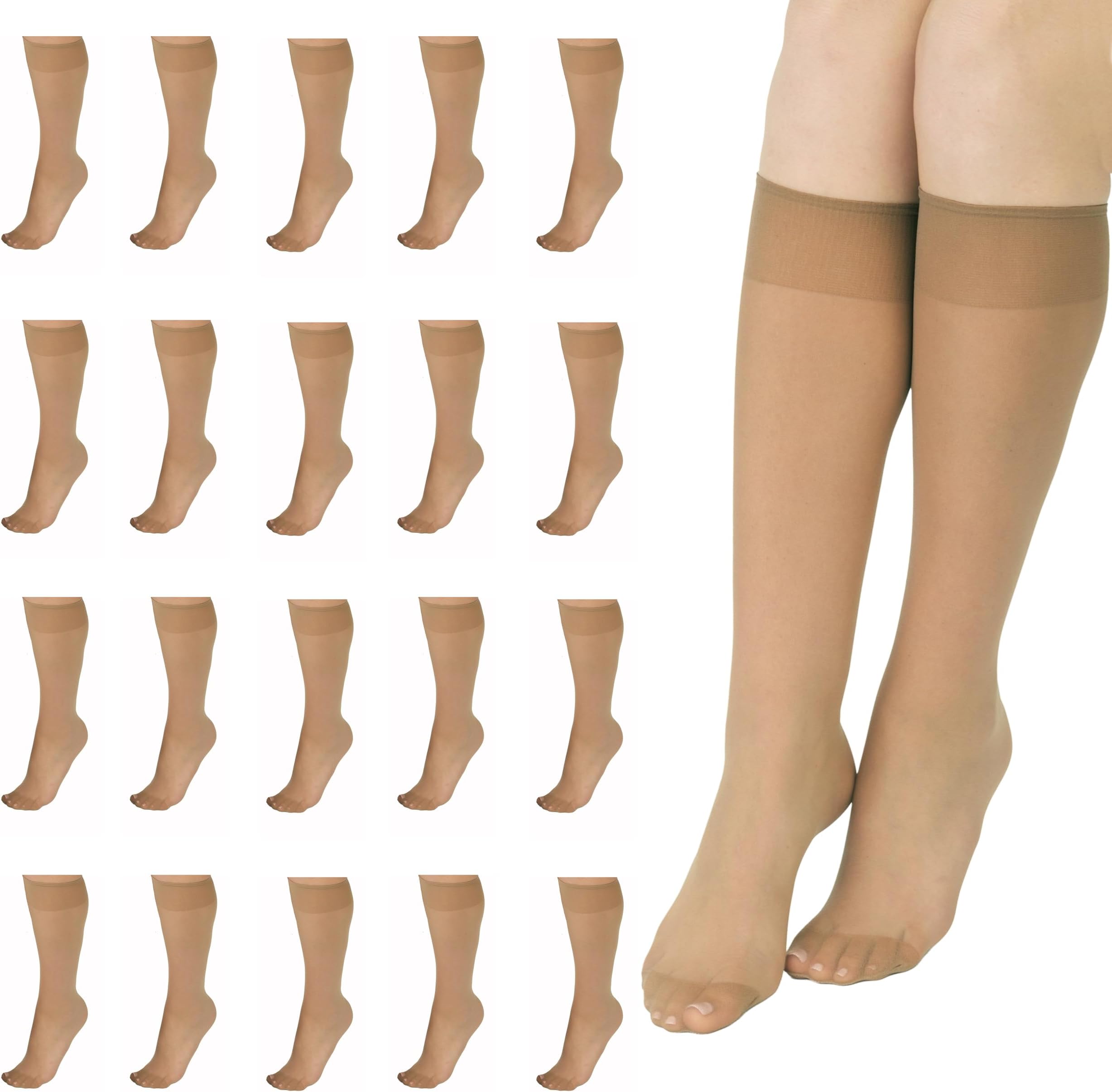 Everyday Women's Knee High Stockings, Reinforced Toe, 100% Nylon, One Size