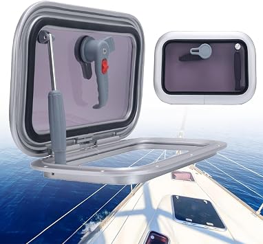 Rectangle Opening Portlight Porthole, Boat Skylights Ventilation Window with Tempered Glass, Push Out Square Deck Hatch Window for Yacht RV Ship Various Sizes,347 * 202mm