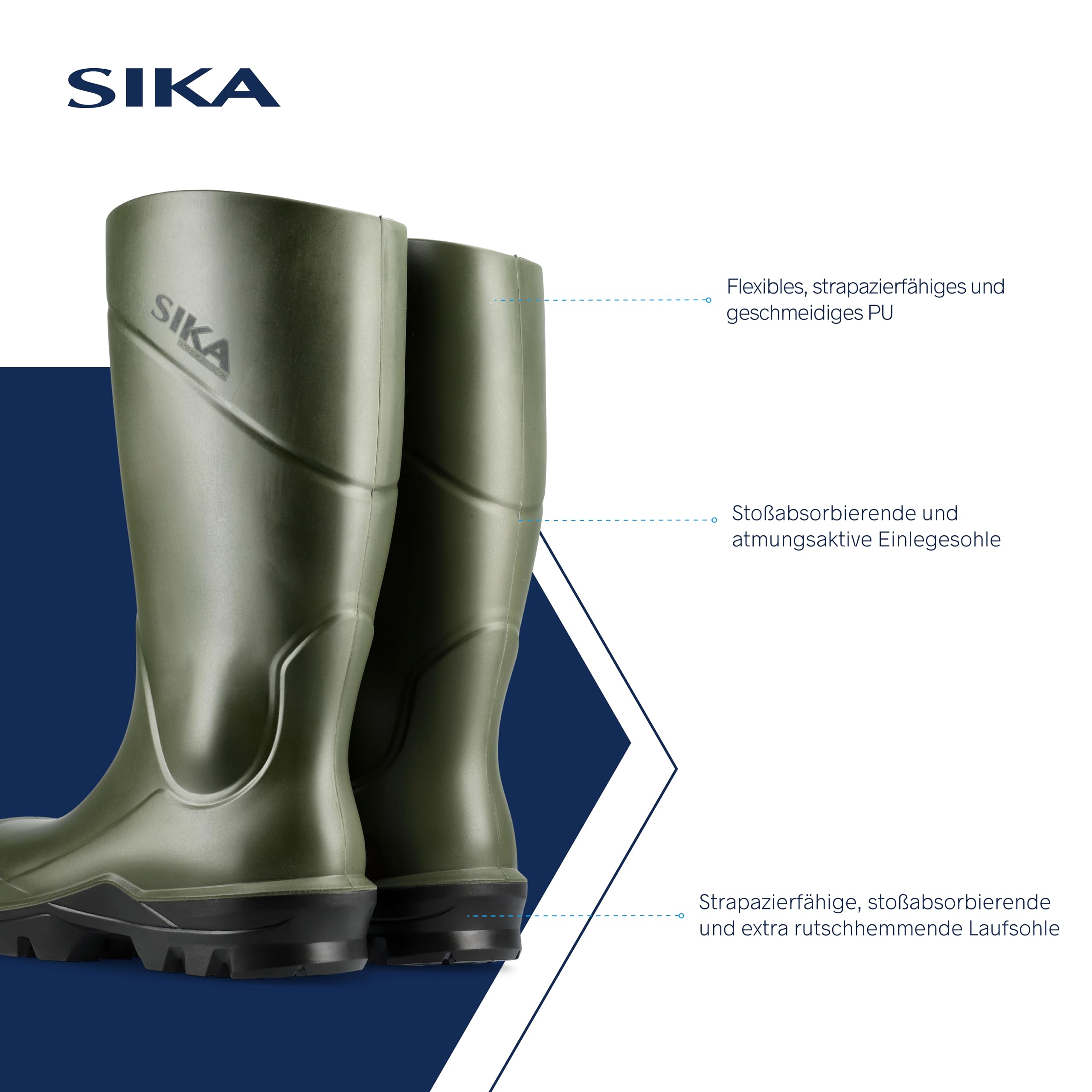 SIKA Unisex PU-Arbeitsstiefel, leichte und bequeme Schuhe, rutschfeste,selbstreinigende Laufsohle,Wärmeisolierung für Kälte&Hitze, stoßdämpfende Innensohle für Landwirtschaft, Fischerei&Medizinbranche