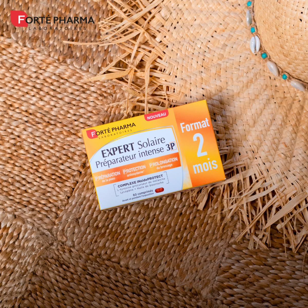 Forté Pharma - Expert Solaire Préparateur Intense 3P - Complement alimentaire bronzage 3en1 - Préparateur solaire Protège Prolonge - Sélénium, L-tyrosine, Caroténoïdes, Cuivre - 60 comprimés, 1/jour