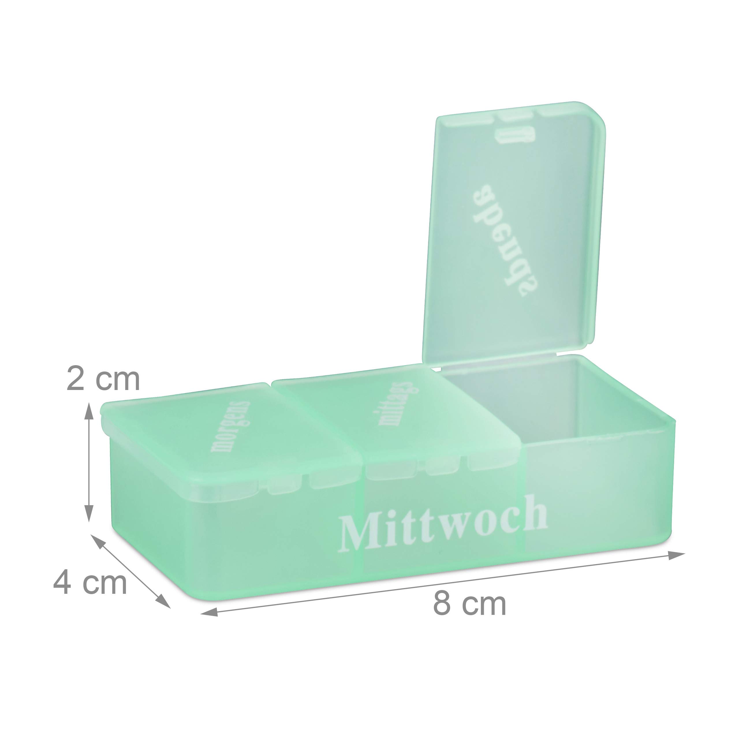 Relaxdays Box Portapillole 7 Giorni – 3 Scomparti Giornalieri (Mattina, Pranzo, Sera) – Organizzatore Settimanale Con Scritte In Tedesco, 14,5x8,5x4,5 Cm