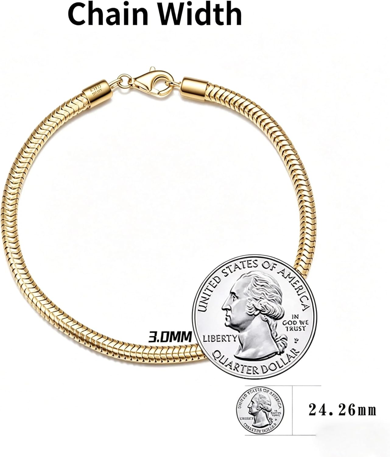 Solid 925 sterling silver/14k gold bracelet for men and women, 3mm exquisite snake chain bracelet(6.5,7,7.5,8,8.5,9 InchesInches)
