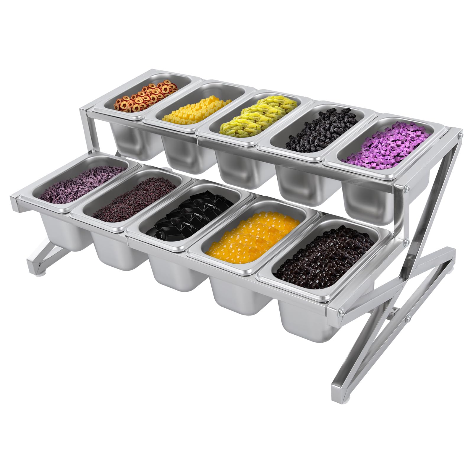 Scatola per condimenti e spezie, Stazione for condire la Pizza 10 Scomparti in Acciaio Inox con teglie e coperchi Argento(10COM)