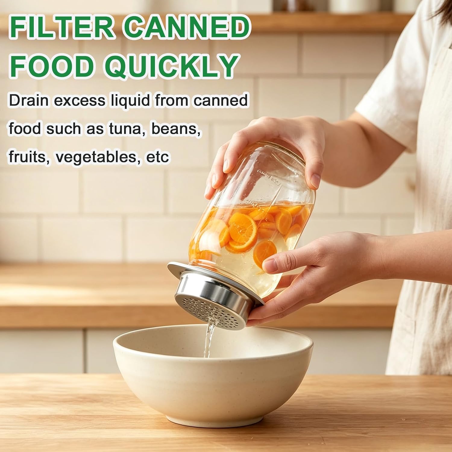 2 Pcs Tuna Can Strainer Press Can Drainer Strainer for Canned Goods, Metal Sieve Can Colander, Stainless Steel Strainer, Food Grade Tuna Press Lid Oil Drainer for Kitchen Canned Beans Vegetables
