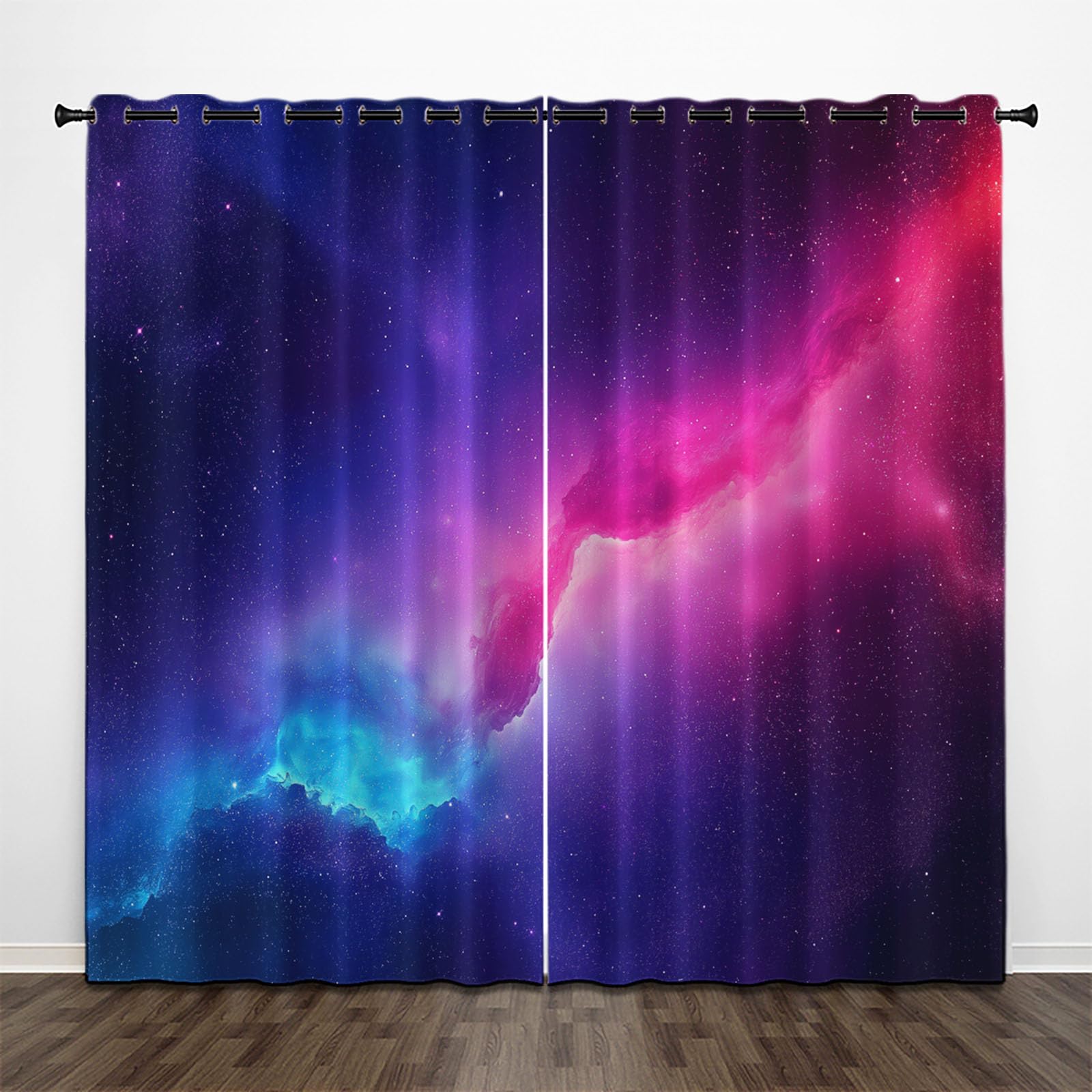 Tende Oscuranti per Interni, 160L x 260A cm Cielo Stellato 3D Tende Oscuranti Termica, Nebulosa Isolante Drappeggi Con Anelli per Decorazione Di Finestre Interne