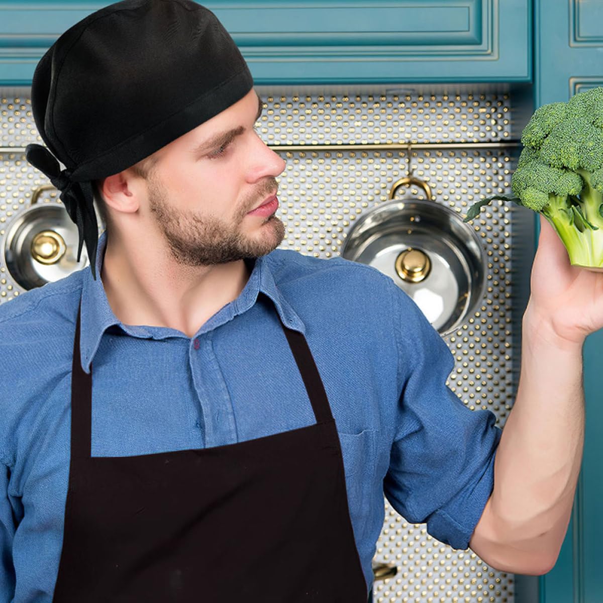 Artibetter Cappelli da Cuoco Fascia per Mantenere i Chioma Lontani dal Cibo Nero Unisex in Cotone Set da 10 Pratici e Funzionali Design Semplice per Ristorante e Cucina