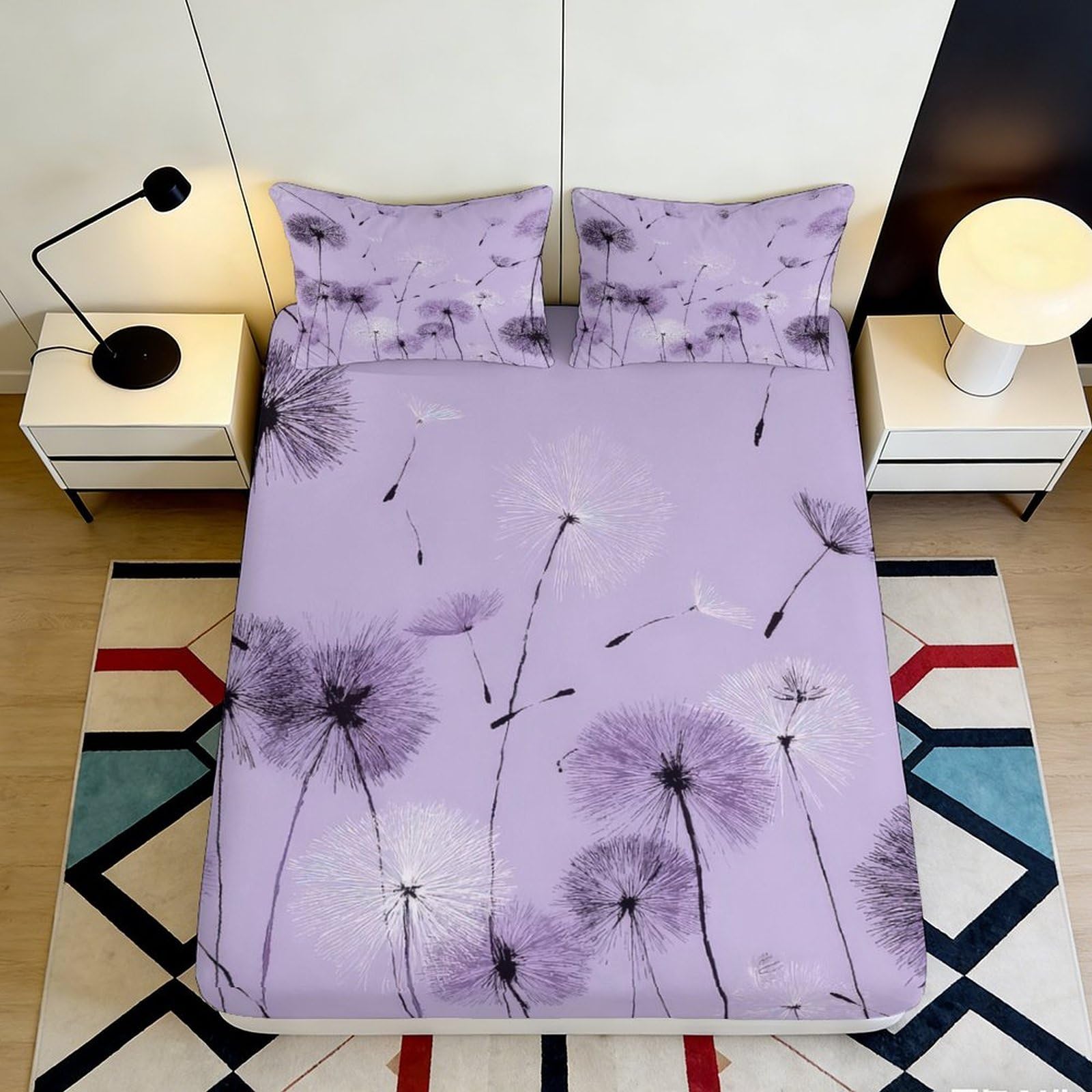 Jqzkxnhpbr Style-7 3D Printed Dandelion Meadow Fitted Sheet Microfiber Soft Lavender Blossom Mattress Cover For Bedroom Guest Room Decor 90X200x25cm
