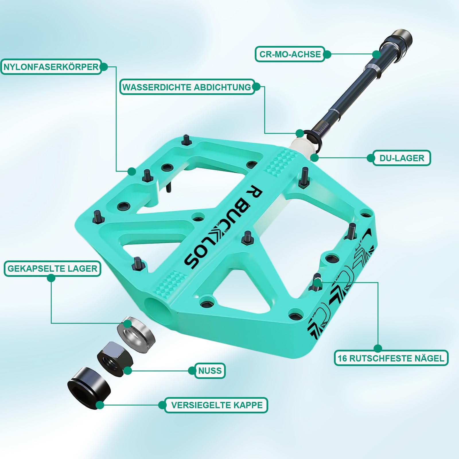 Pedali MTB Pedali Piatti Mountain Bike Bici Da Strada Grande Piattaforma Nylon Pedali Antiscivolo per Bici Per Adulti Gravelbike/Bicicletta ibrida 9/16 Pollici