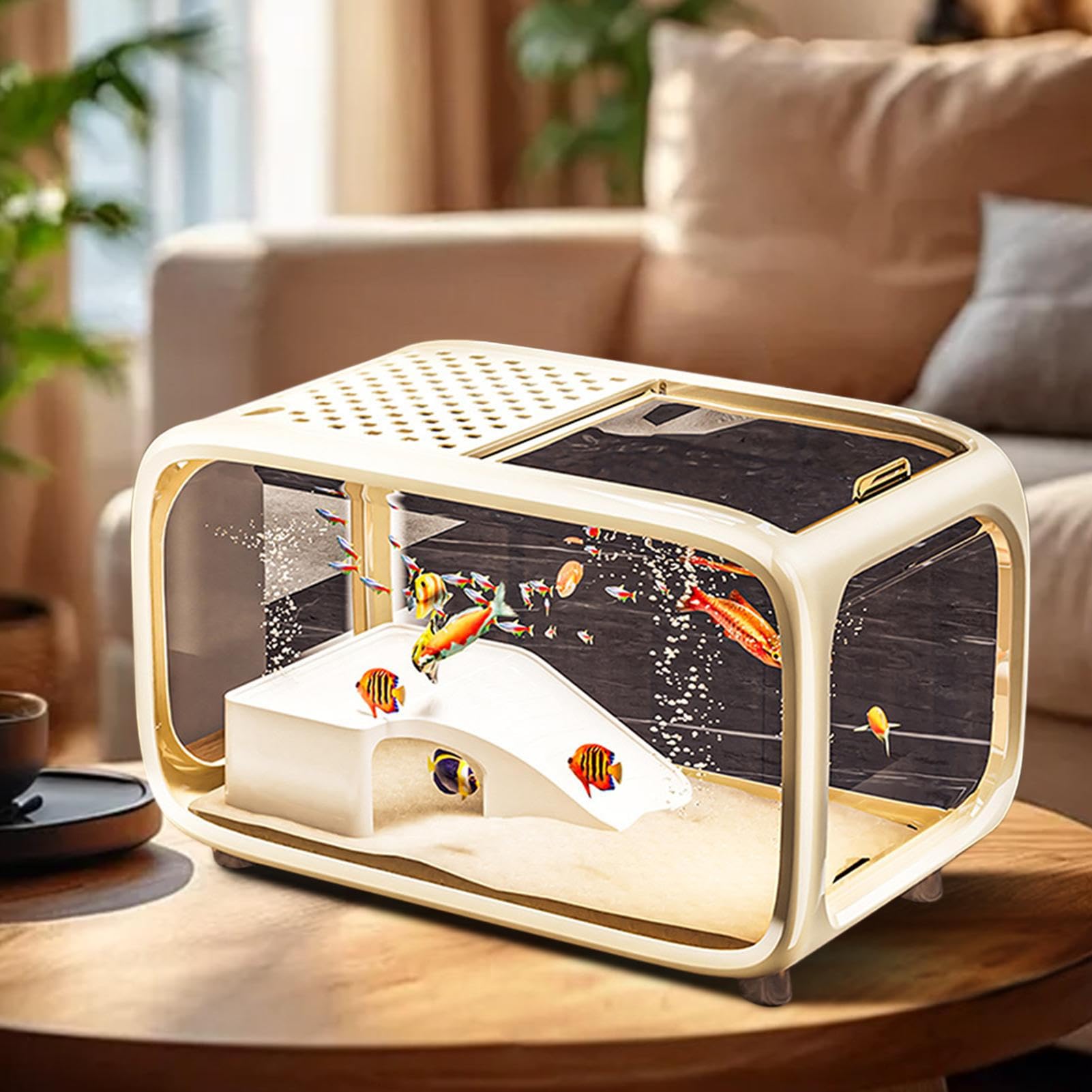 Acuario para Peces Pecera Betta Paisajismo Acuario | Recipiente De Paisaje Acrílico Transparente Con Orificio Para Alimentación Para Animales Acuáticos Como Betta