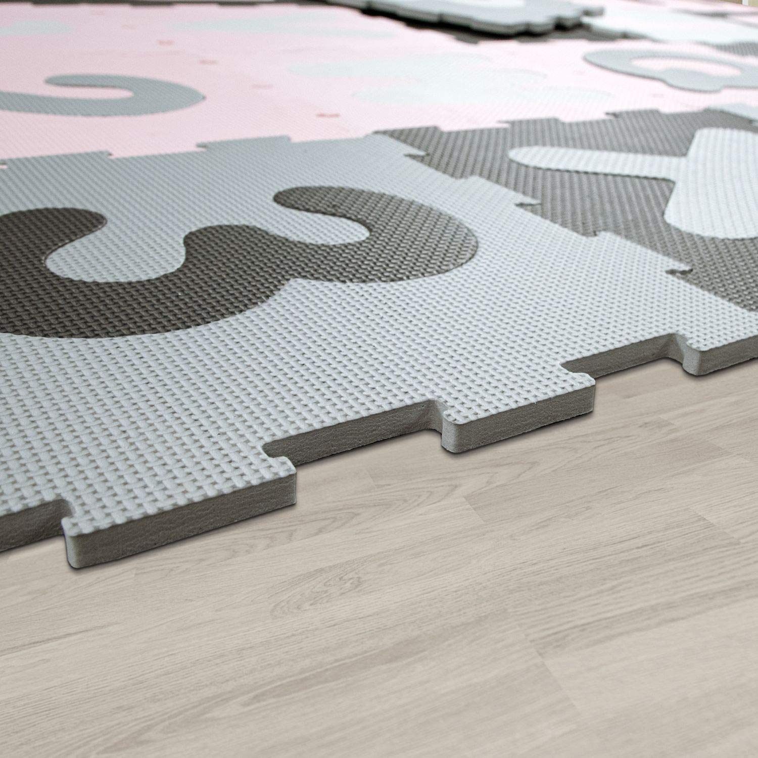 TT Home Spielmatte Puzzlematte Kindermatte Schaumstoff Buchstaben Zahlen 36 Puzzleteile, Farbe: Pink, Größe:32x32 cm x 36 Stück