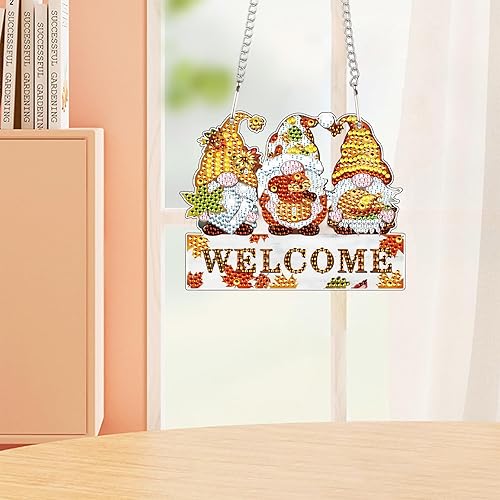 Miniatura 3 de Kit de colgante de pintura de diamantes, gnomo de otoño 5D, pintura de diamantes de puntos, colgante acrílico para niños y adultos, colgante de arte