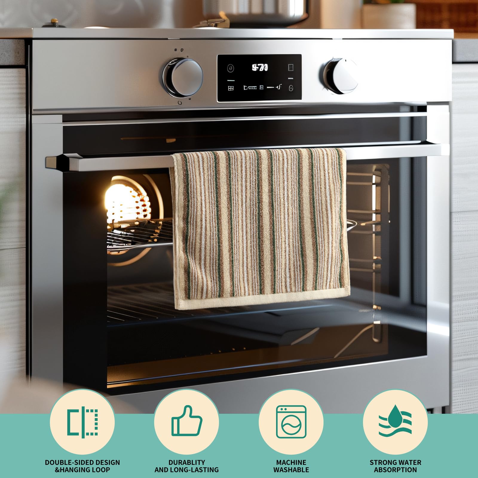 SALAS Paños de cocina de alta calidad para secar platos, paños de cocina grandes de algodón, toallas de mano de rizo a rayas, juegos de toallas de cocina gruesos altamente absorbentes con lazo para