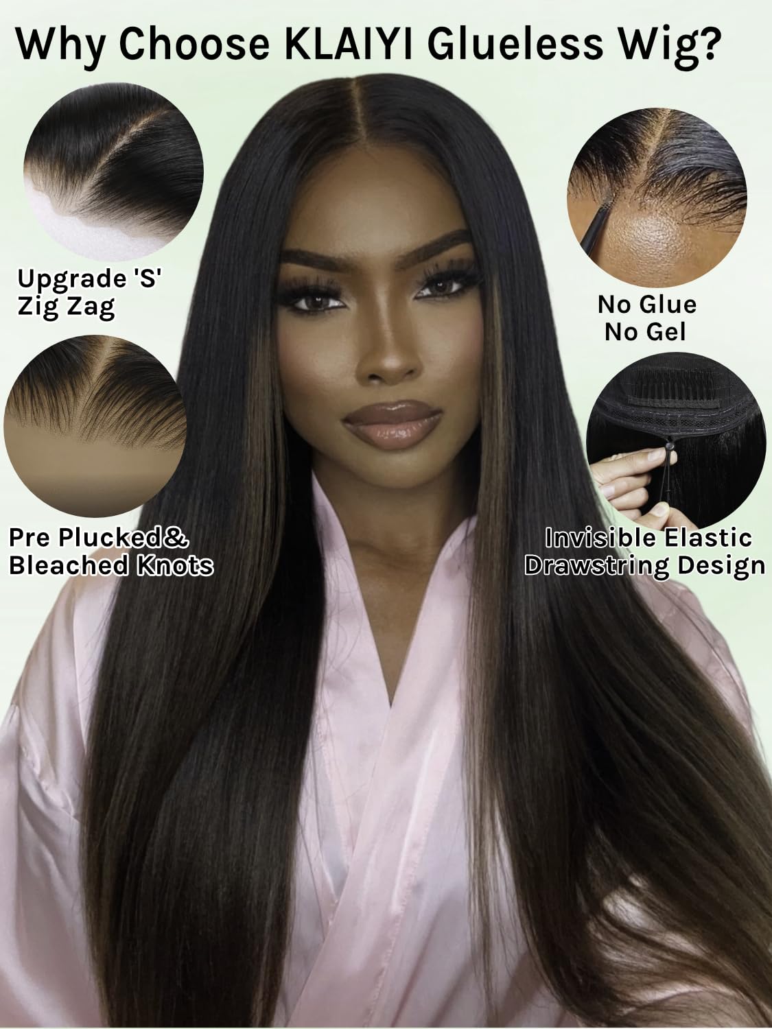 KLAIYI Ombre Brown Yaki Straight Pre Everything Glueless Precut 13x4 Lace Front Wigs Human Hair Drawstring Pre Plucked Bleached Ready to Wear and Go Wig with Dark Roots Chestnut Balayage Brown 26Inch