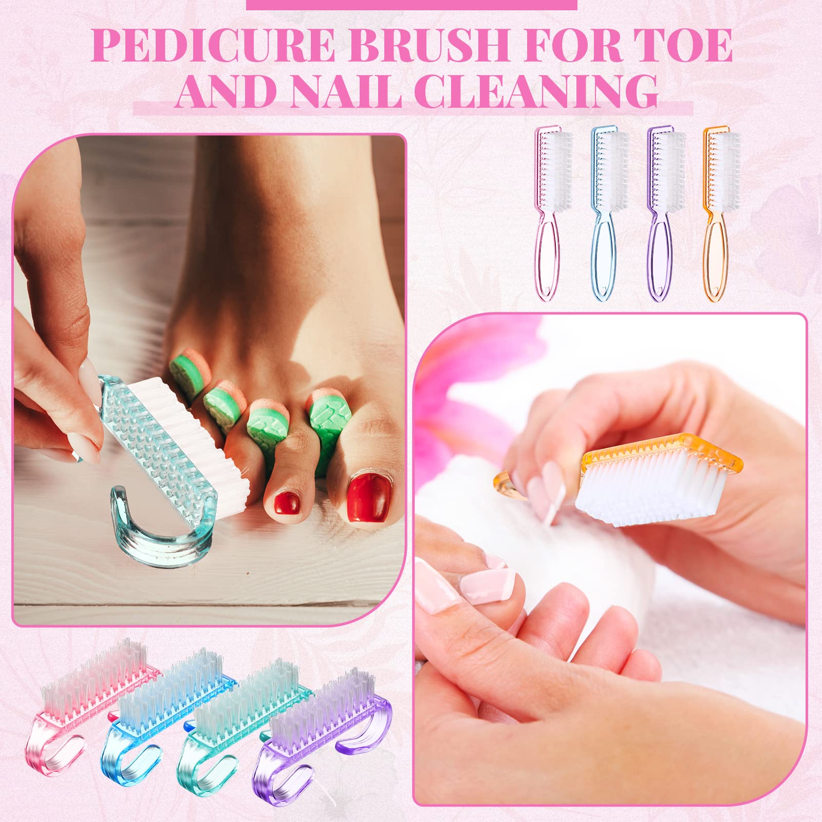 Patelai 100 cepillos de uñas con mango para limpiar uñas coloridos, cepillos de manos, dedos de los pies, cepillos de limpieza de pedicura para hombres y mujeres, cepillo multicolor