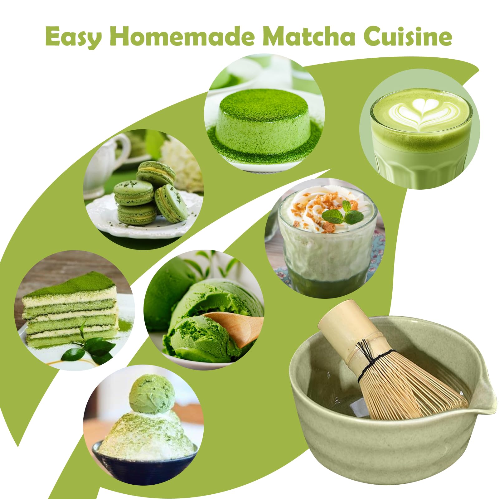 Matcha Kit, Matcha Set da 6 Pezzi con Frusta per Matcha, Ciotola per Matcha, Filtro per Matcha, 2 Cucchiaio e Supporto in Ceramica, Set Matcha Ideale per la Preparazione del Tè Matcha (A)