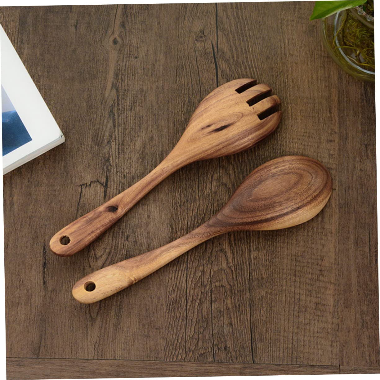 SOLUSTRE Elegant Salad Servers 2-piece Wooden Fork and Spoon Set Solid Wood for Family Dinners Picnics
