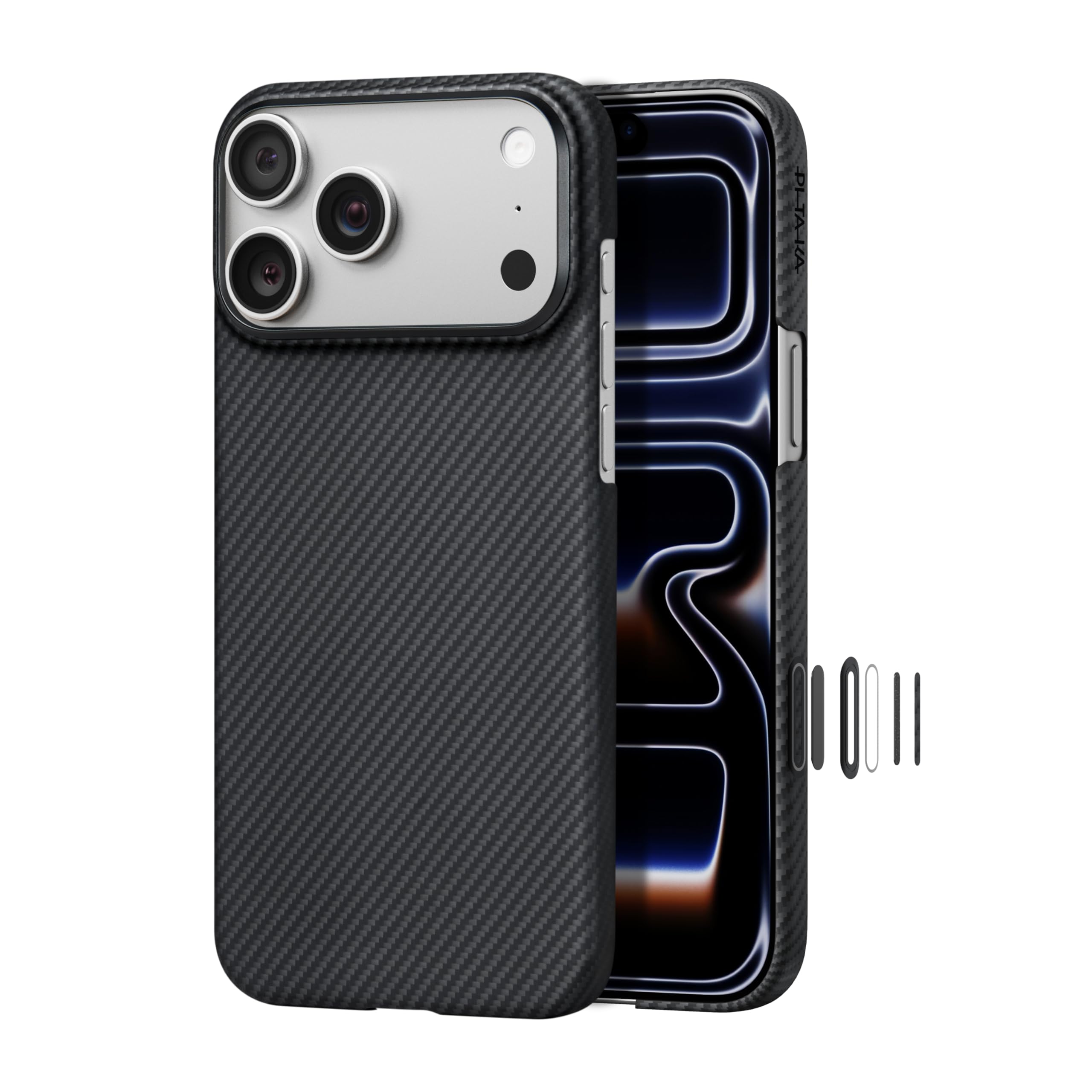 pitaka Ultradünne Hülle für iPhone 17 Pro aus Aramidfaser Schwarz/Grau | Aramidfaser Hülle 0,9mm dünn mit Kamerasteuerung Magsafe-kompatibel Slim Minimalistisch für Business & Alltag