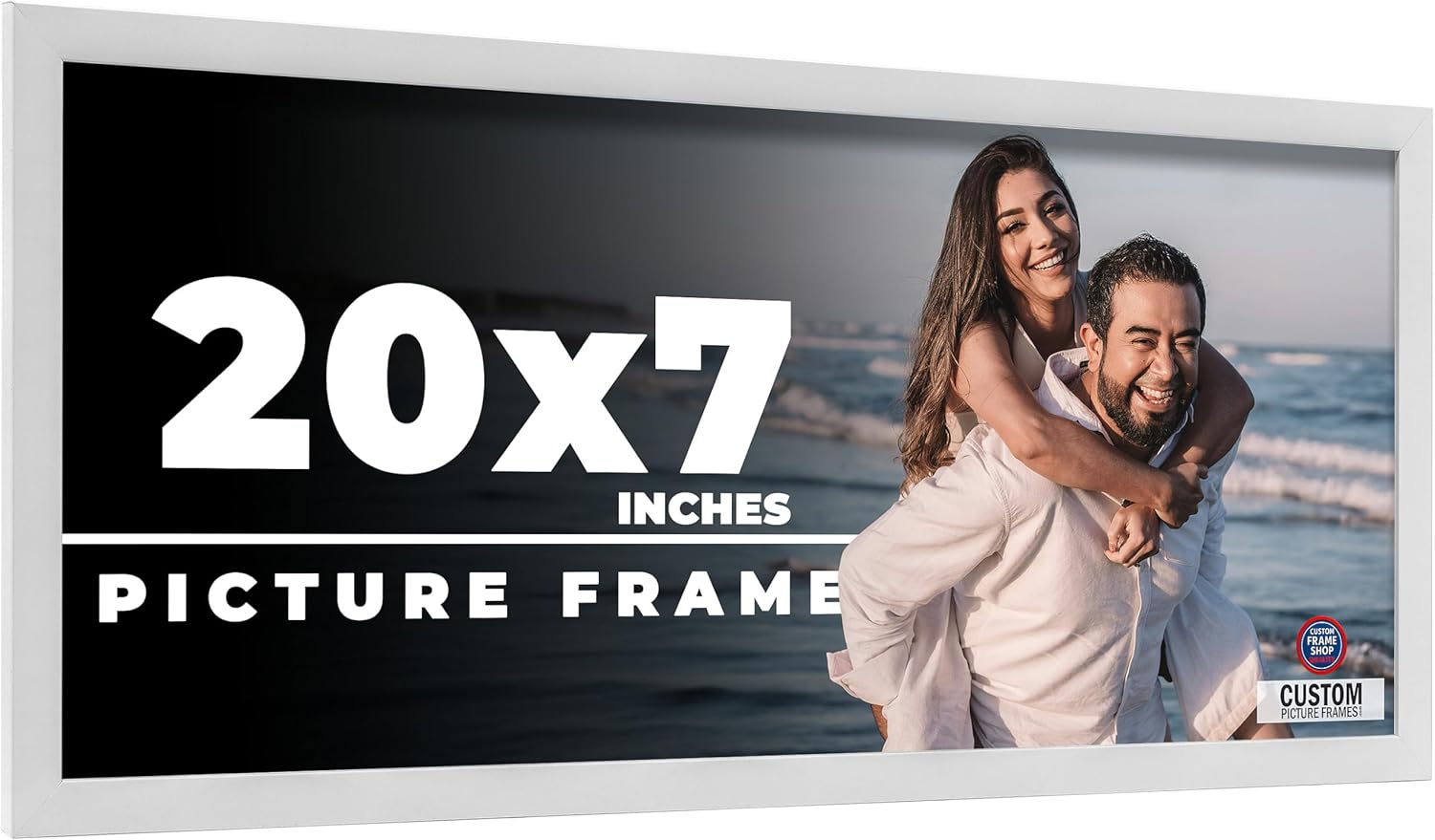 20x7 Frame White Real Wood Picture Frame Width 0.75 Inches | Interior Frame Depth 0.5 Inches | Bianca Mid Century Photo Frame Complete with UV Acrylic, Foam Board Backing & Hanging Hardware