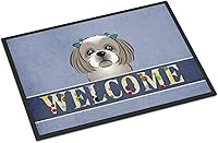 Vista 215 de Caroline's Treasures BB1449JMAT - Tapete de bienvenida de carlino negro, 24 x 36 pulgadas, tapete azul para puerta delantera, para interiores
