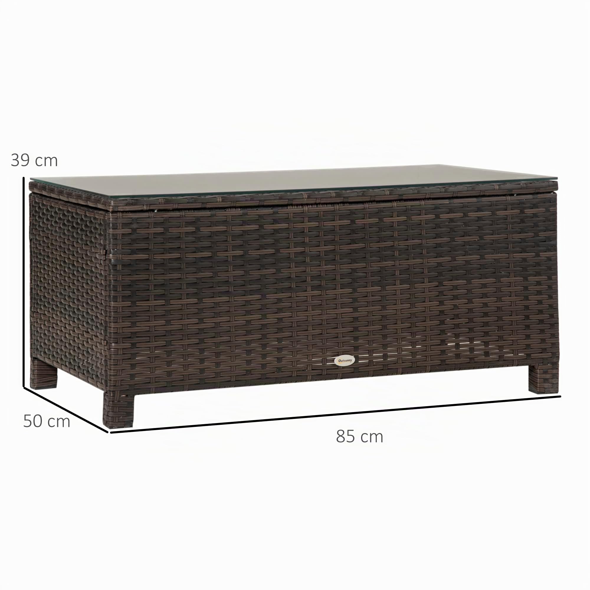 Table Basse de Jardin Outsunny Verre trempé 5 mm rotin tressé 85 x 50 x 39cm 50 kg Marron