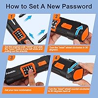 Vista 6 de Candados para bicicleta, antirrobo, combinación de 4 dígitos, combinación reiniciable de 4 dígitos, cerradura grande en forma de U con cable